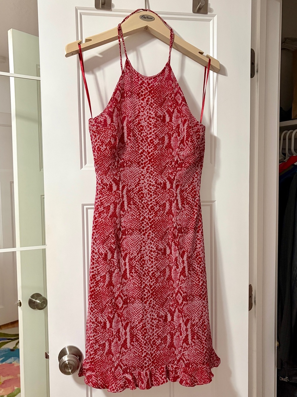 Kay Unger 100% Silk Python-Print Halter Midi Dress Y2K